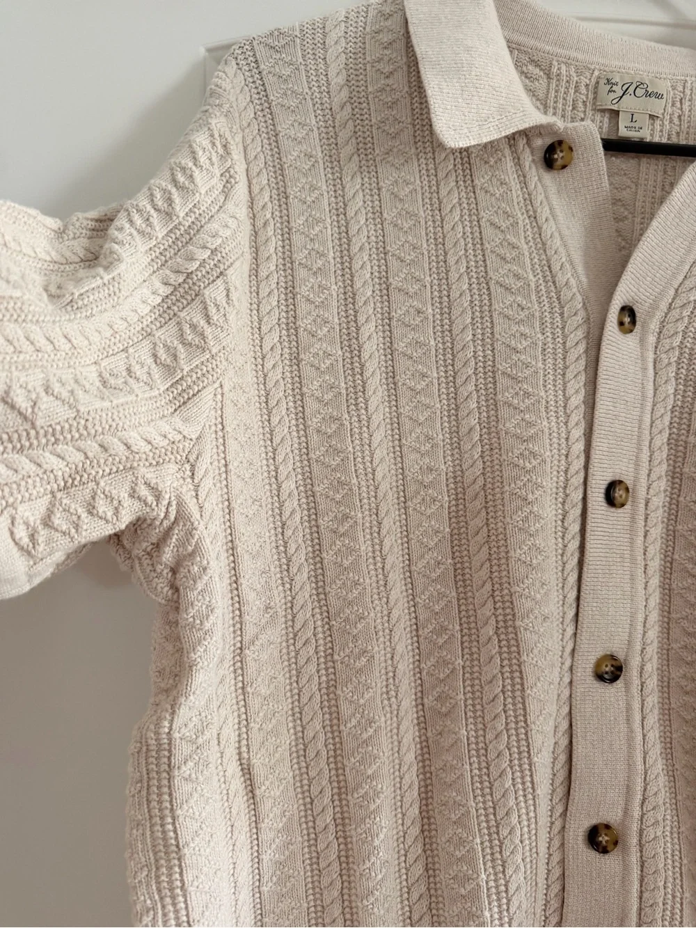 J. Crew Men's Short-Sleeve Knit Polo Cardigan in Beige